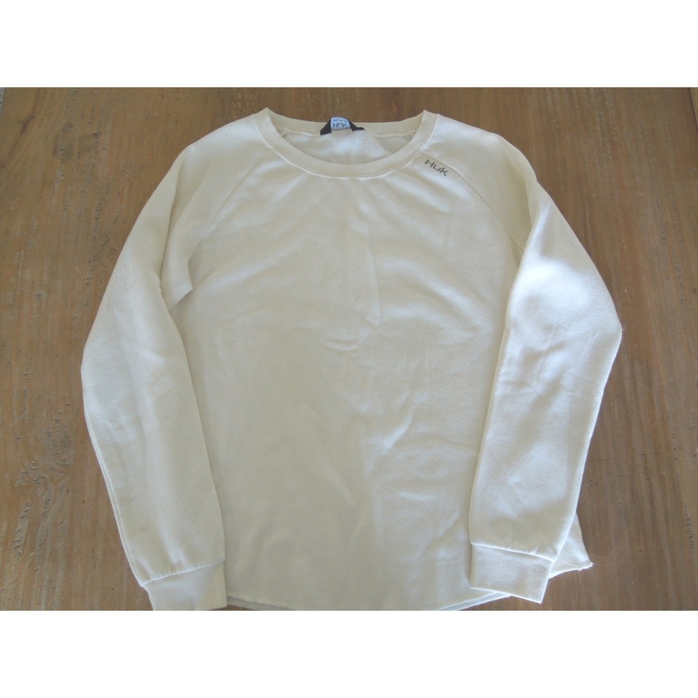 Huk Womens Raglan Sleeve Fleece Sweatshirt Off White Cream Logo‎ Medium